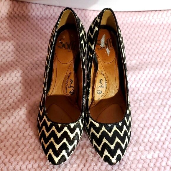 SOFT 'MOSELLE'PUMPS WAVE PRINT CALF HAIR BROWN/BEIGE WOMEN"S SHOES - Picture 2 of 15